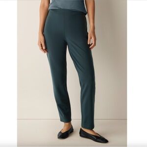 Eileen Fisher Washable Flex Ponte Slim Pant Forest Floor Green L Comfort Career